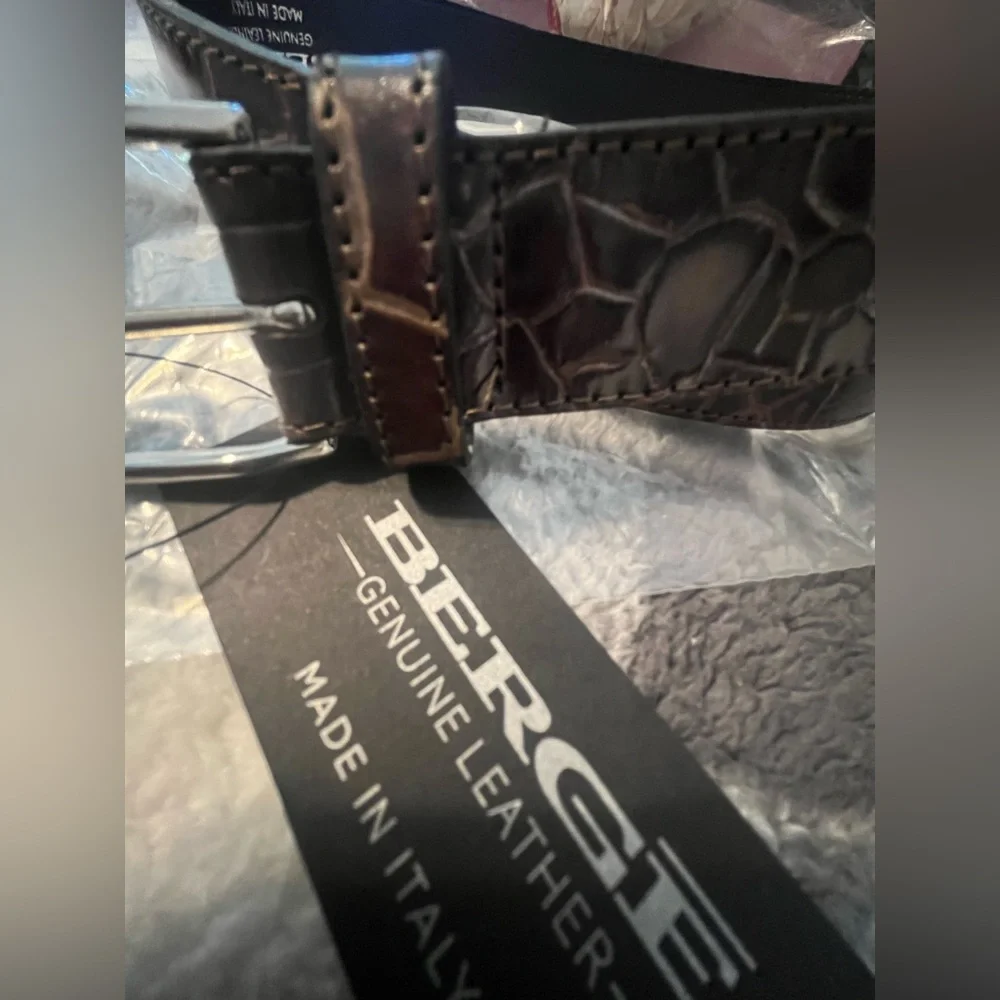NWT BERGE Made in Italy Leather Croc Embossed Belt
